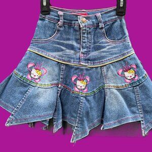 VTG Hello Kitty Isabella Girl Denim Skirt Faded Blue Ruffled Peplum Hem Peaks 4